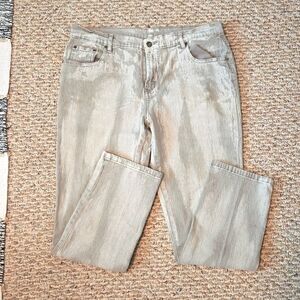 DG2 Diane Gilman Pattern Greige striated Straight leg stretch Jeans Women 14P